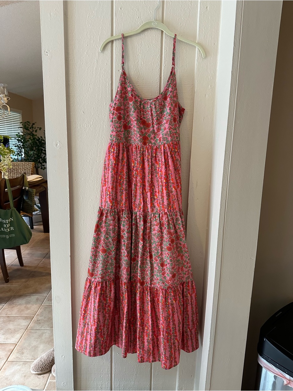 WOW GORGEOUS ROLLER RABBIT MAXI TIERED LINED PINK PRINTED DRESS L